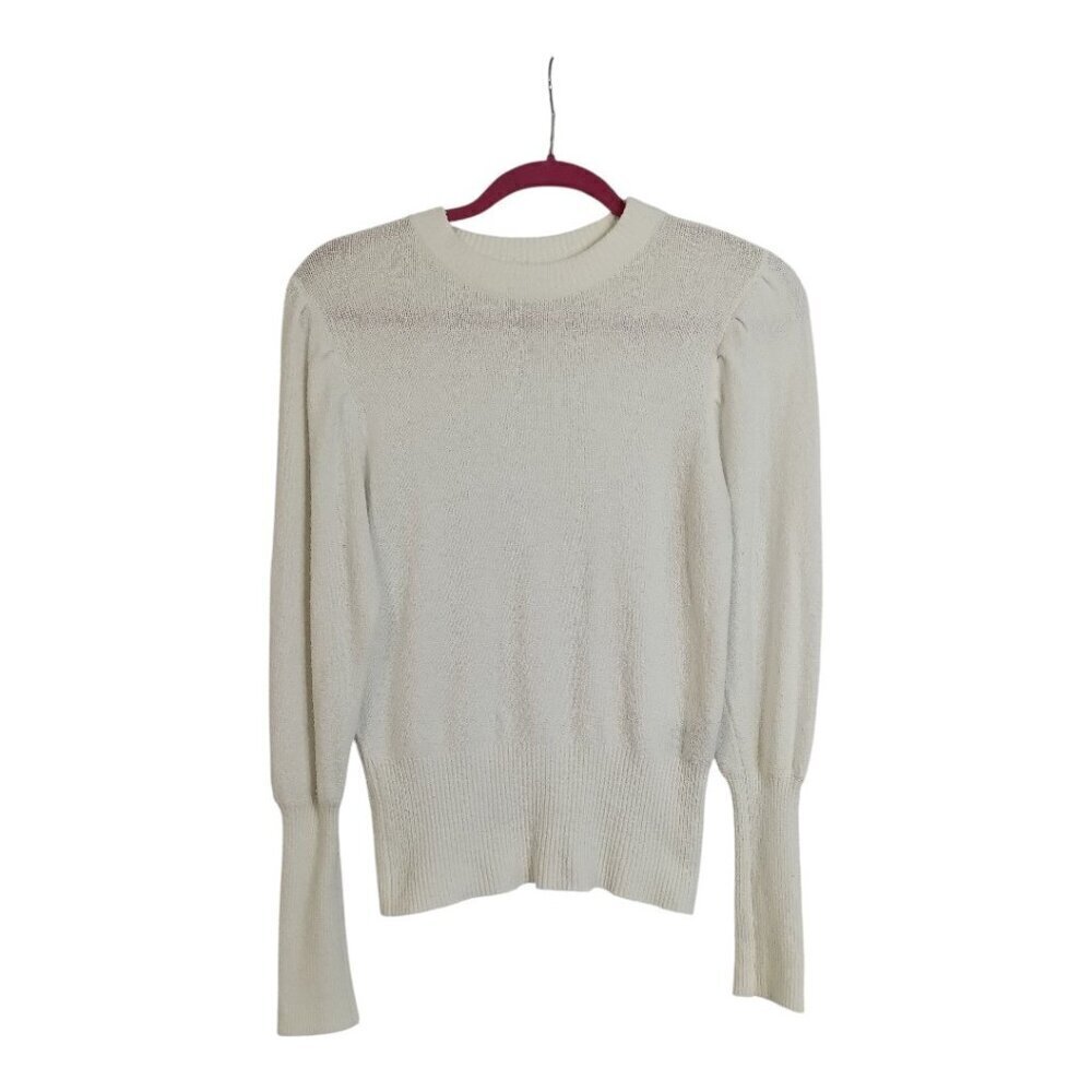 Who What Wear Women's Sweater Size S Ivory Ribbed Waist & Sleeves Puff Shoulders